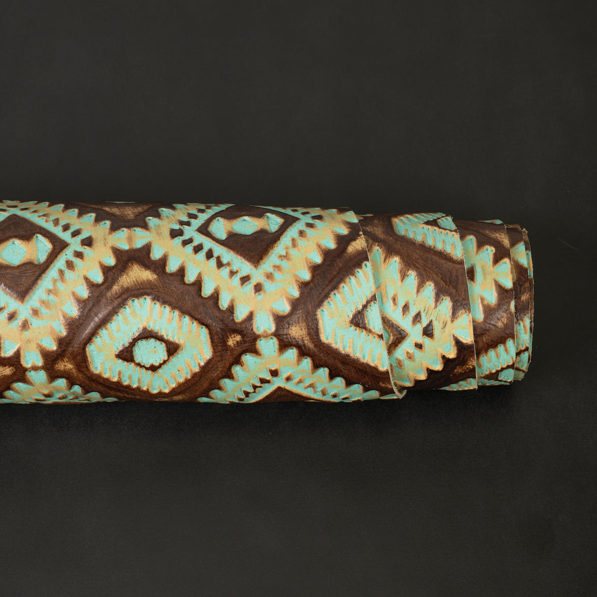 Embossed Leather, 2/3 oz., Aztec Turquoise/Brown
