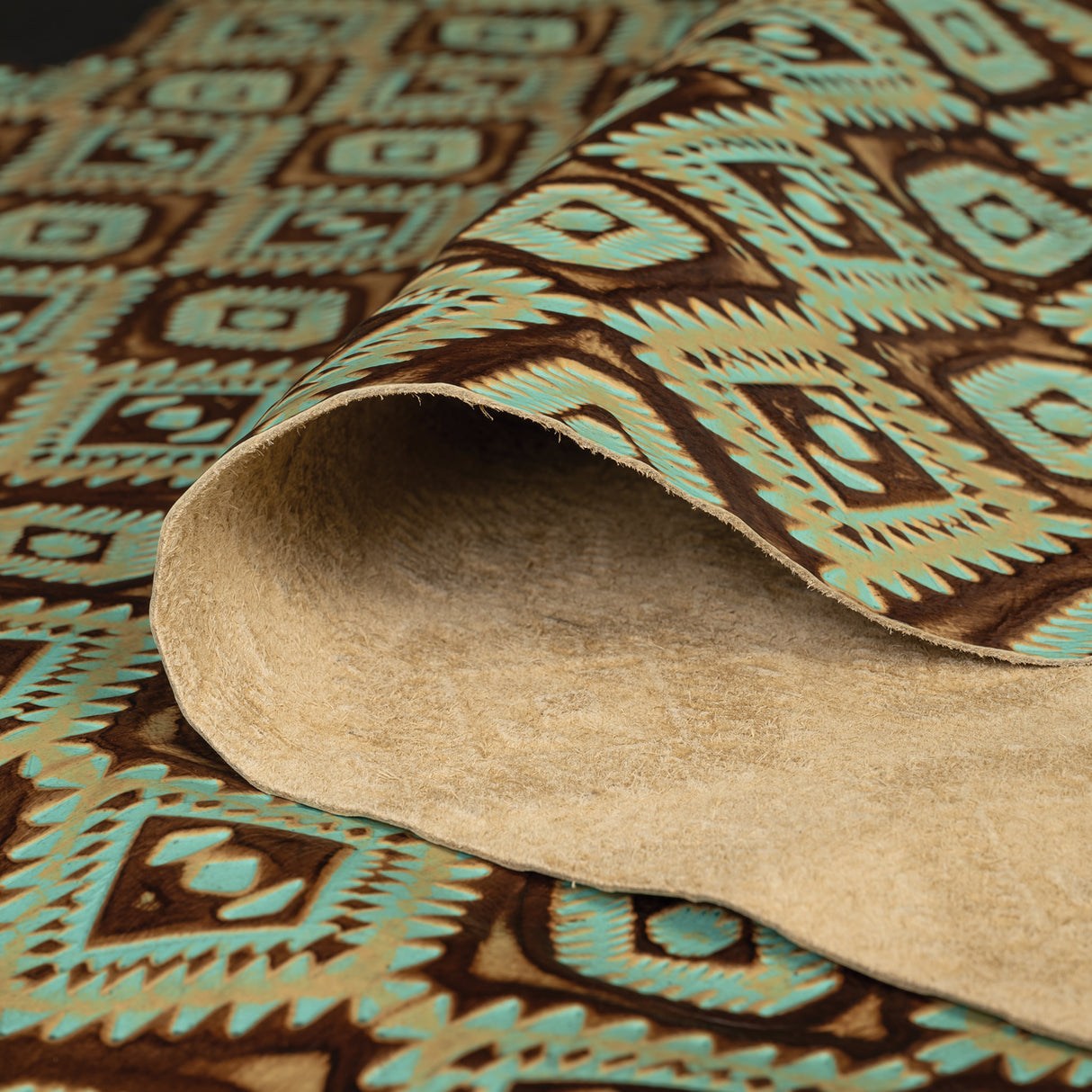 Embossed Leather, 2/3 oz., Aztec Turquoise/Brown