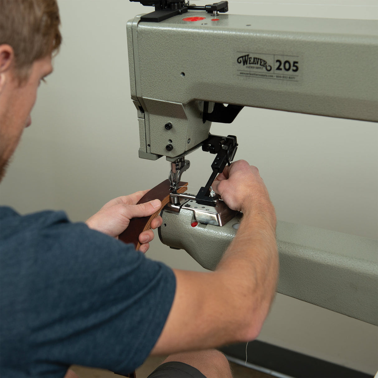 Weaver 205 Leather Sewing Machine, Complete with Stand and Servo Motor, in use