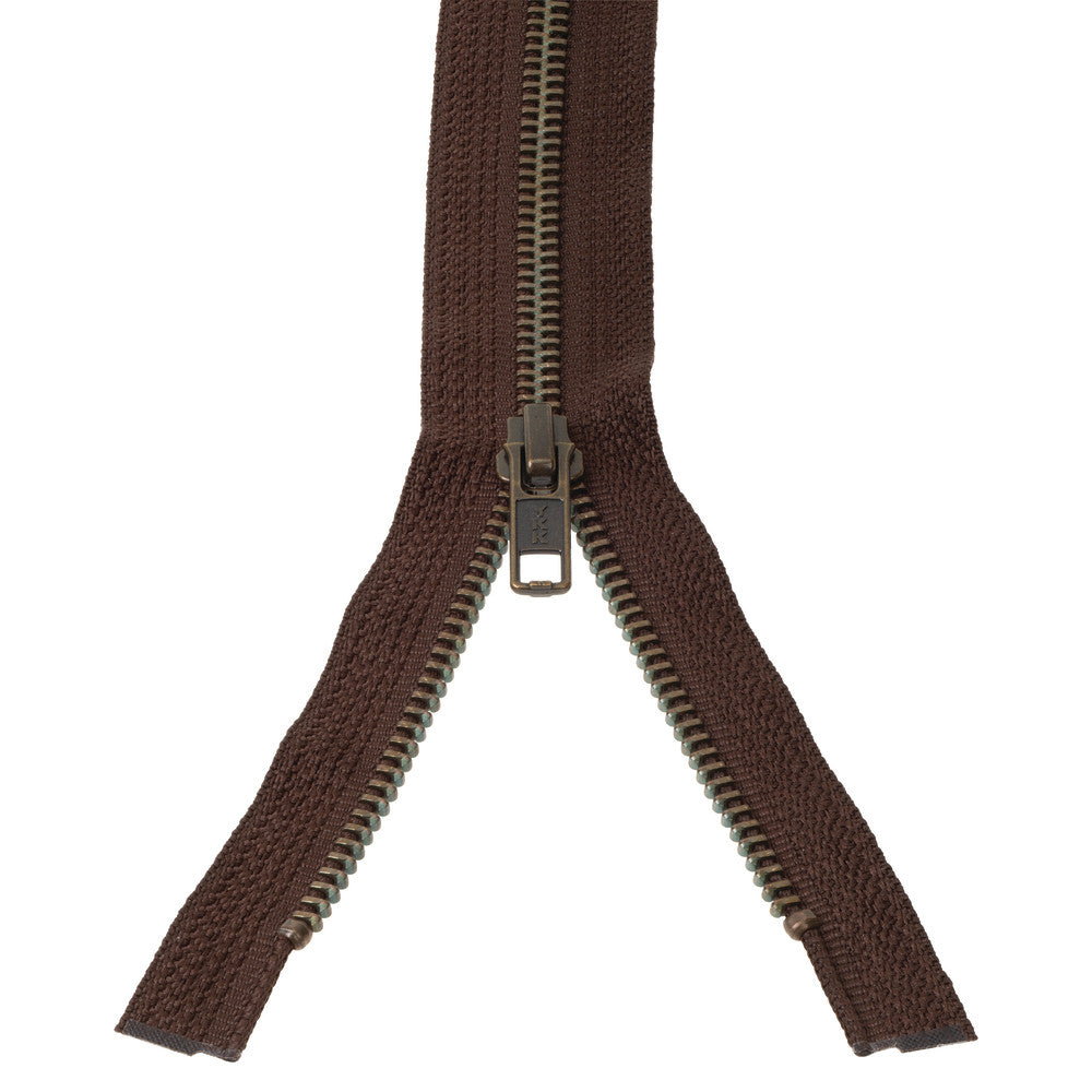 #5 Metal, Brown, 30" YKK Separating Bomber Jacket Zipper with Antique Brass Teeth