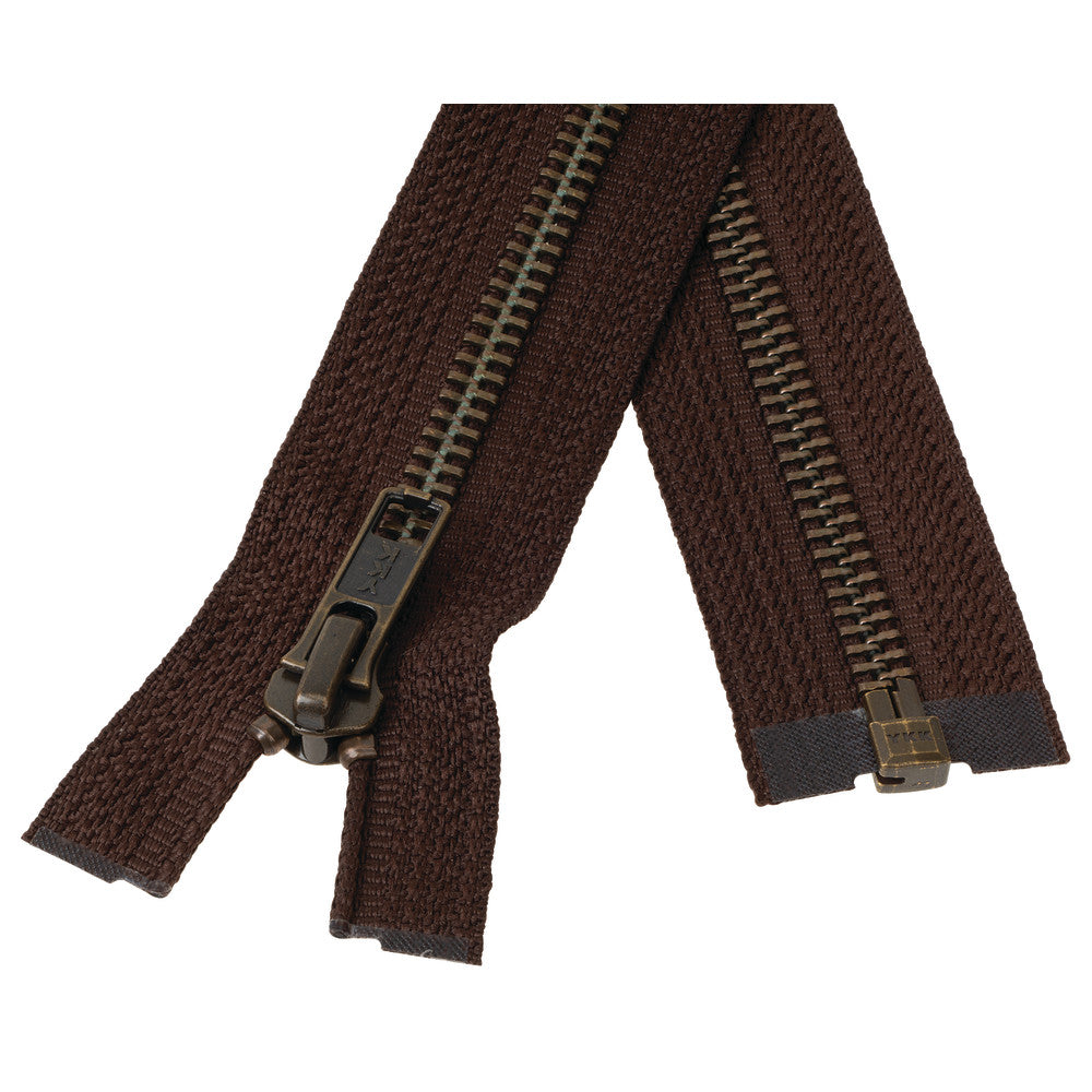 #5 Metal, Brown, 30" YKK Separating Bomber Jacket Zipper with Antique Brass Teeth