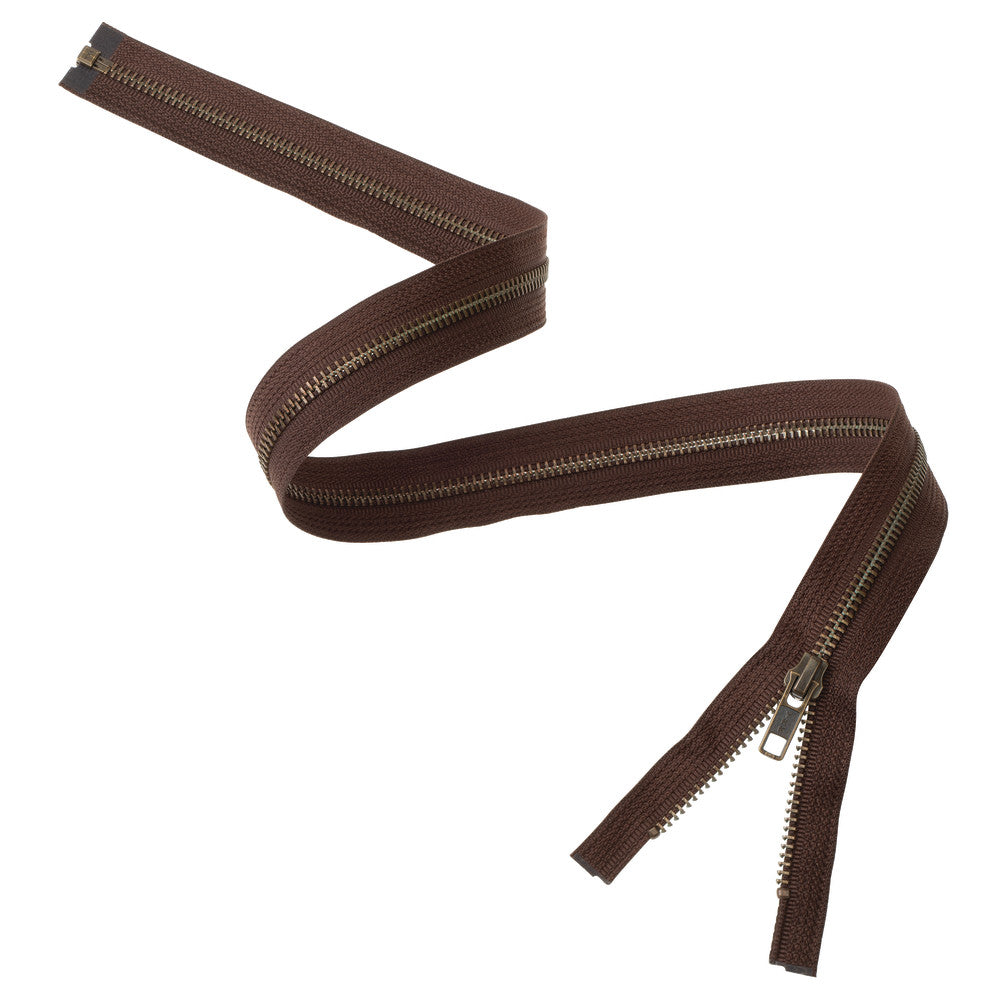 #5 Metal, Brown, 30" YKK Separating Bomber Jacket Zipper with Antique Brass Teeth