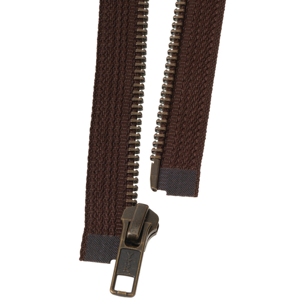 #5 Metal, Brown, 30" YKK Separating Bomber Jacket Zipper with Antique Brass Teeth