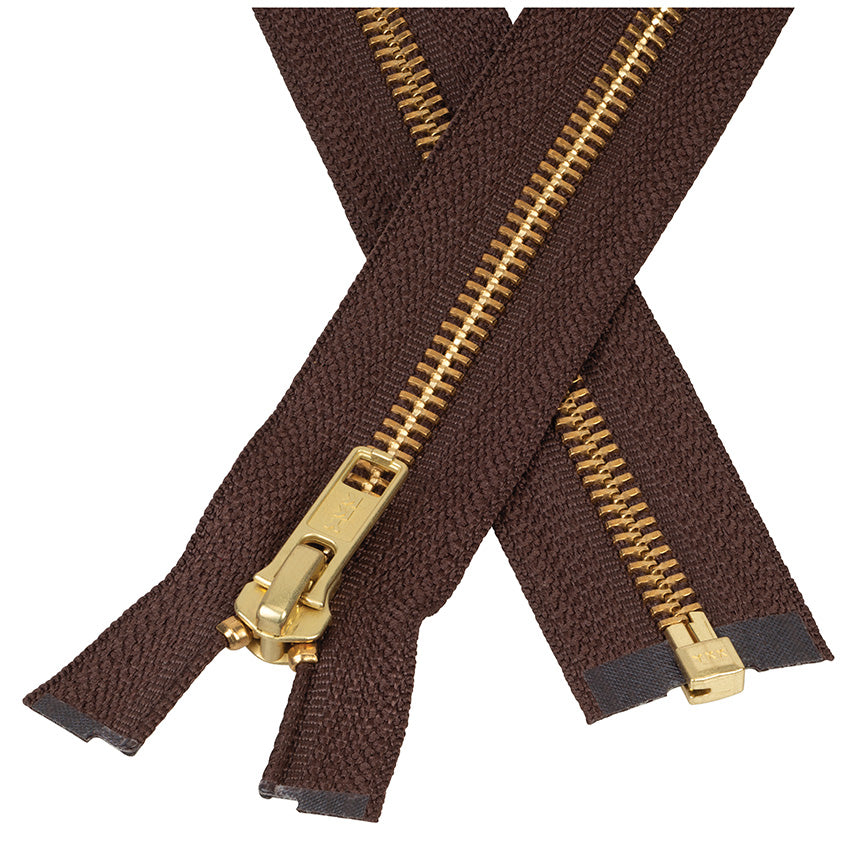 #5 Metal, Brown, 36" YKK Separating Jacket Zipper with Brass Teeth, #6JK-36-BRO