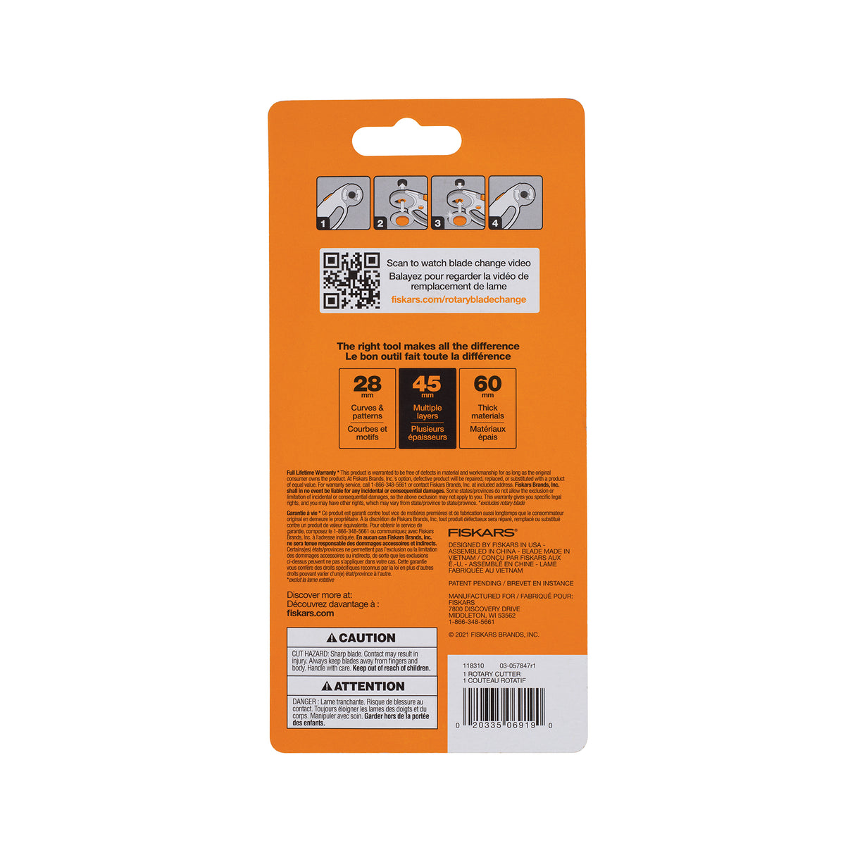 45mm Light Grey, Fiskars Comfort Loop Rotary Cutter, Plastic