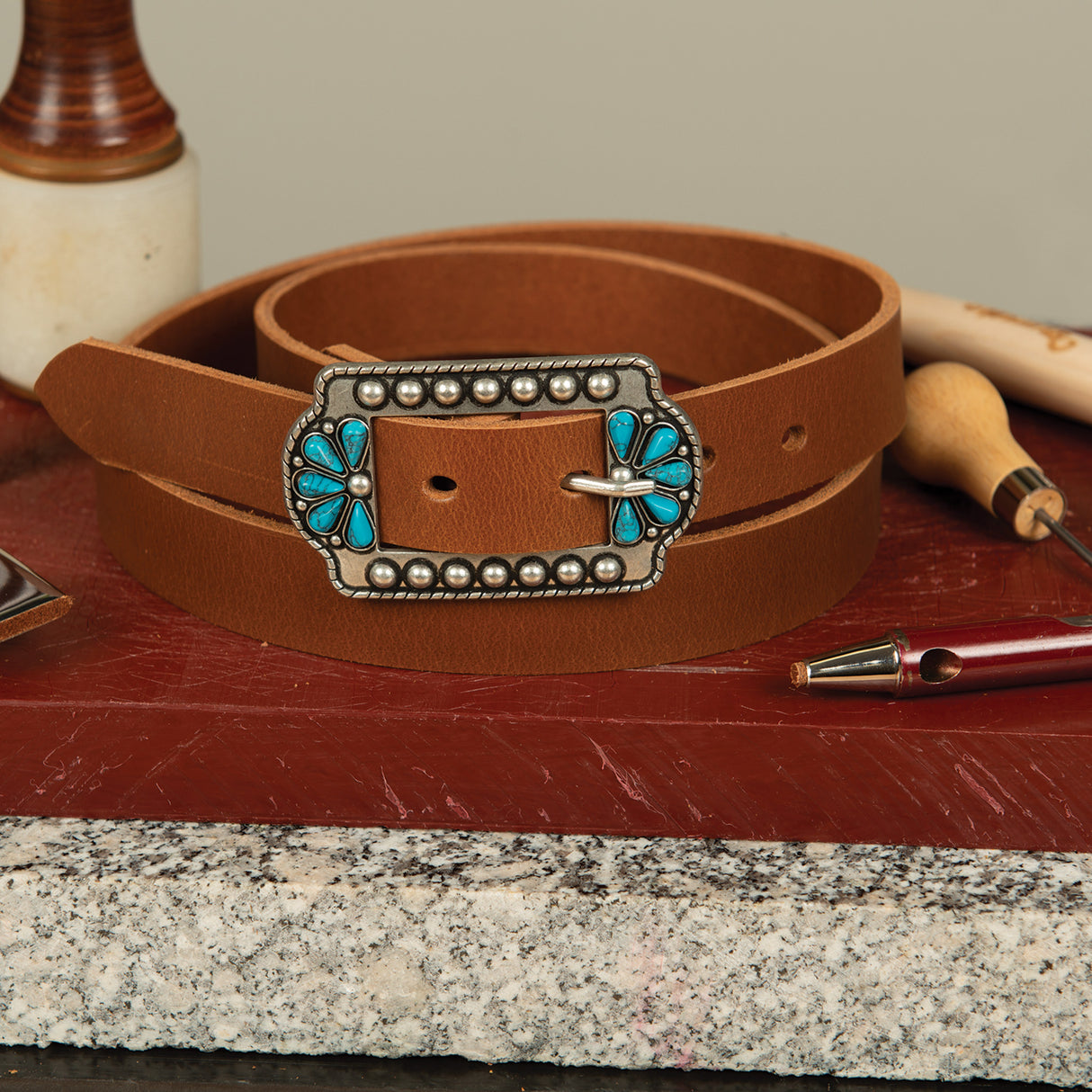 Turquoise Flower Center Bar Buckle