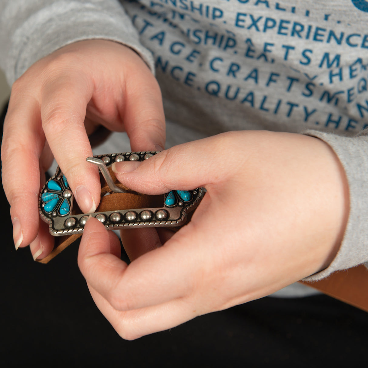 Turquoise Flower Center Bar Buckle