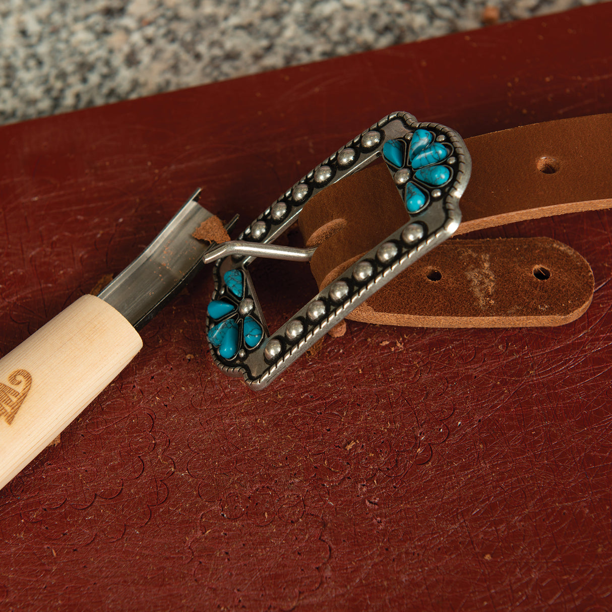 Turquoise Flower Center Bar Buckle