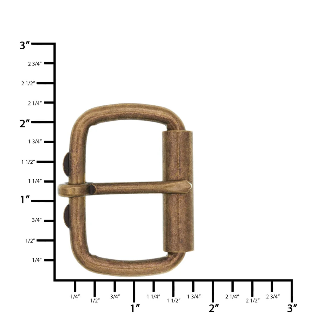 1 1/2" Antique Brass, Heel Bar Roller Buckle, Steel