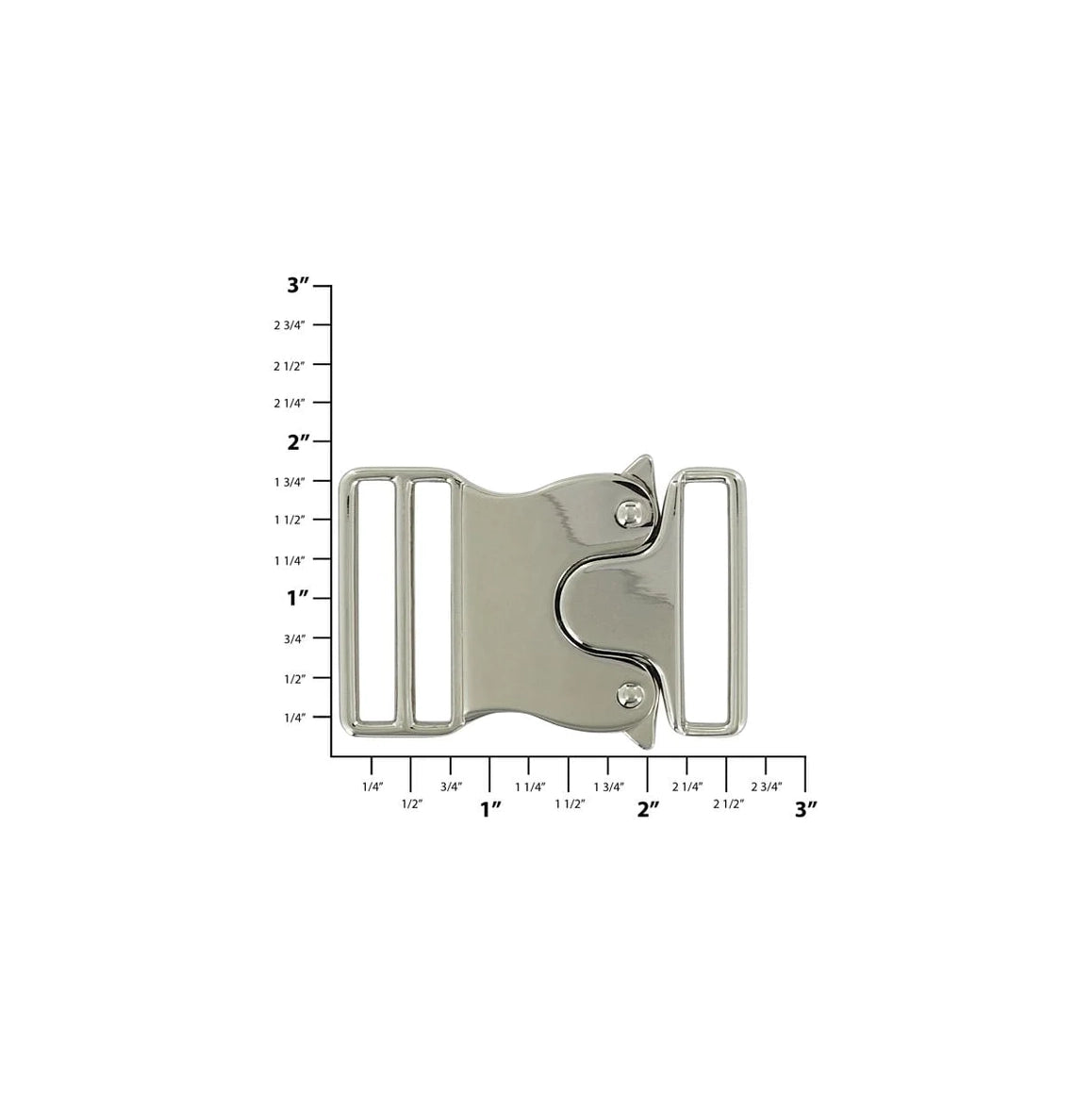 1 1/2" Nickel, Side Release Buckle, Zinc Alloy