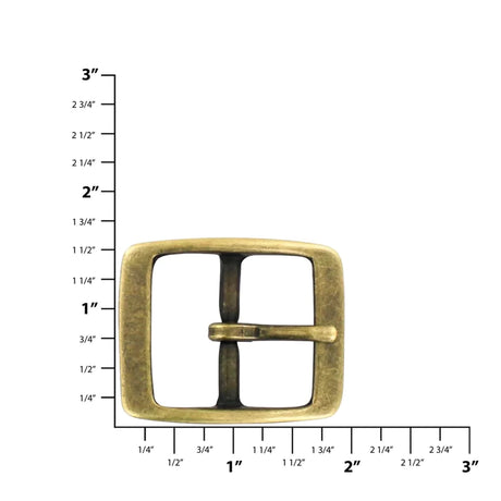 1 1/4" Antique Brass, 1.5"x2" Center Bar Buckle, Solid Brass