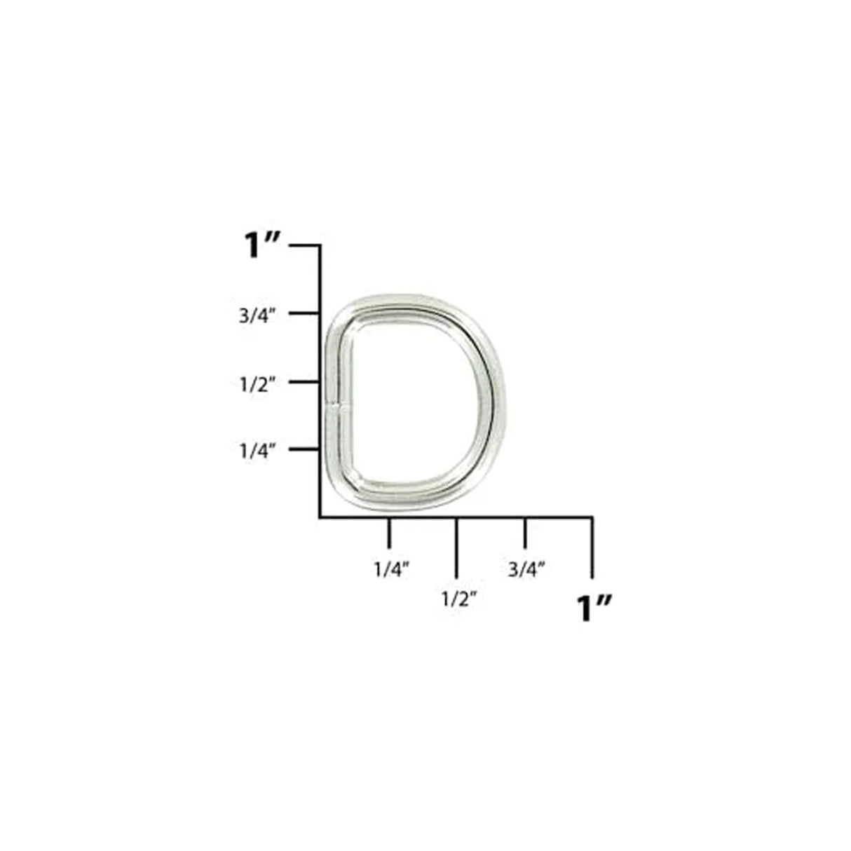 1/2" Shiny Nickel, Welded D Ring, Steel