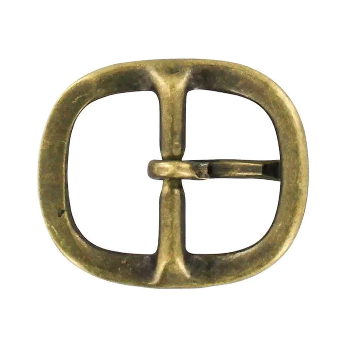 1" Antique Brass, 1.5"x1.75" Oval Center Bar Buckle, Solid Brass