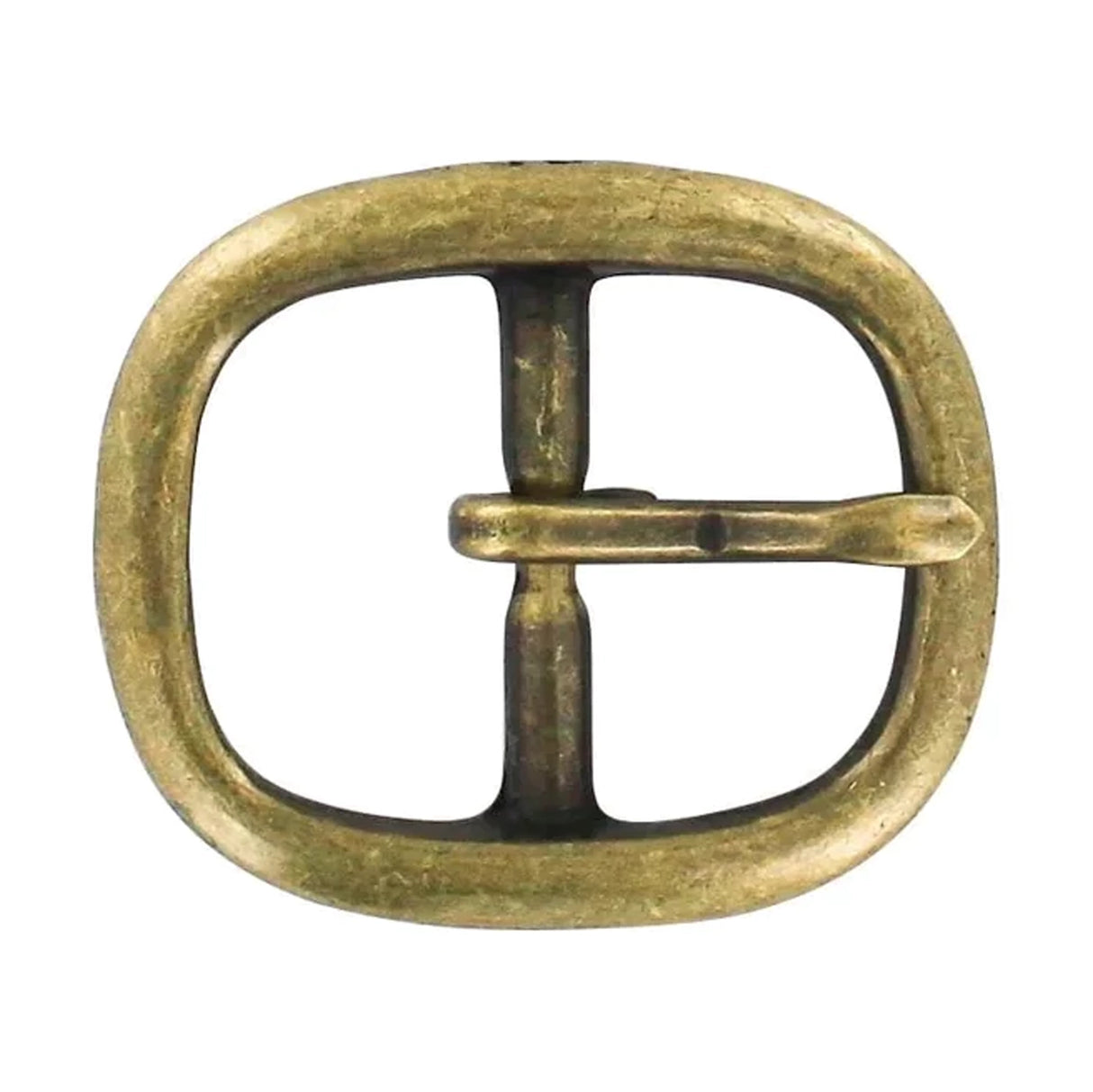 1" Antique Brass, 1.5"x1.75" Oval Center Bar Buckle, Solid Brass