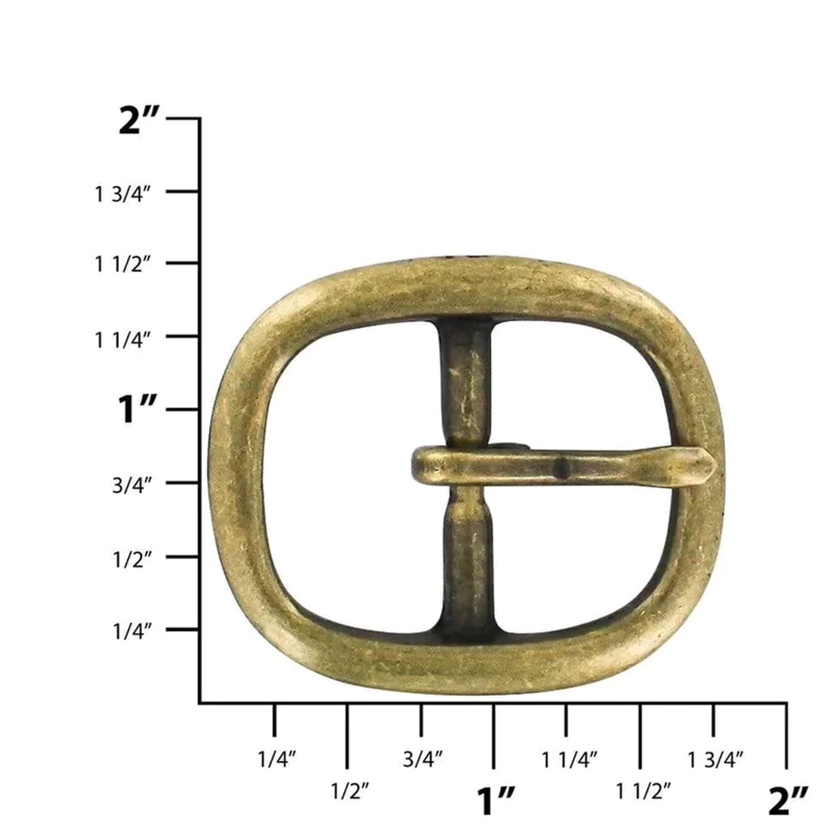 1" Antique Brass, 1.5"x1.75" Oval Center Bar Buckle, Solid Brass