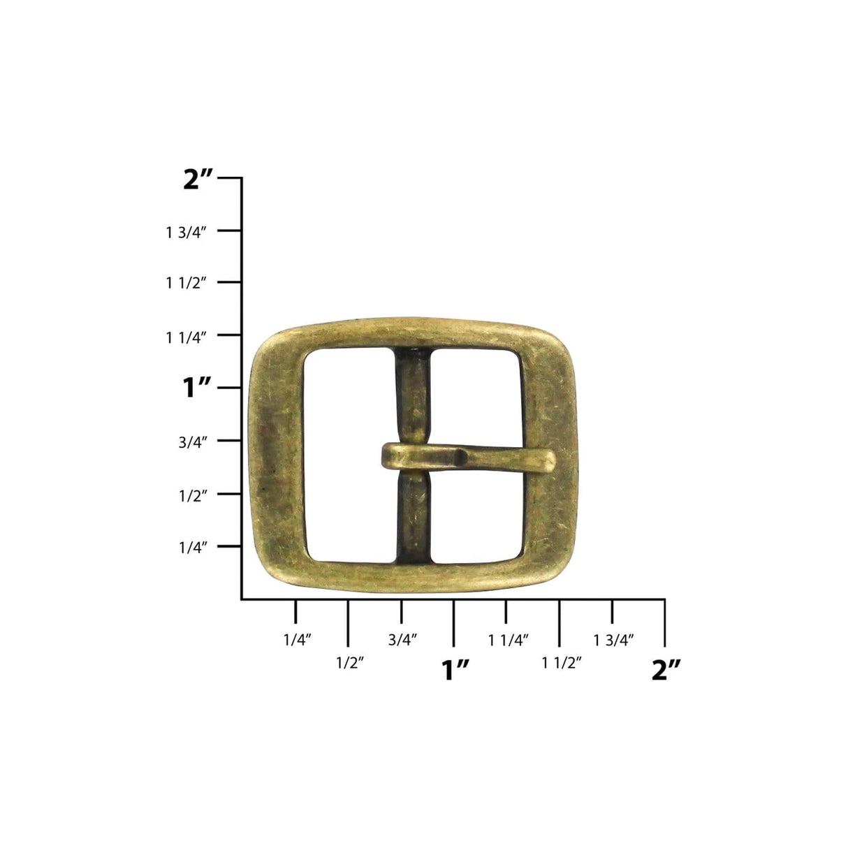 1" Antique Brass, 1.5"x1.75" Rectangular Center Bar Buckle, Solid Brass