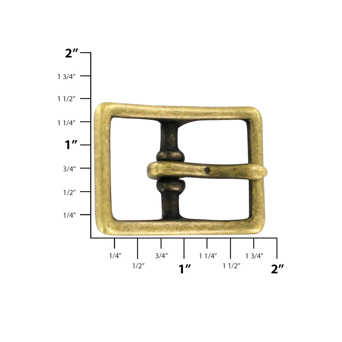 1" Antique Brass, 1.4"x2" Center Bar Buckle, Solid Brass