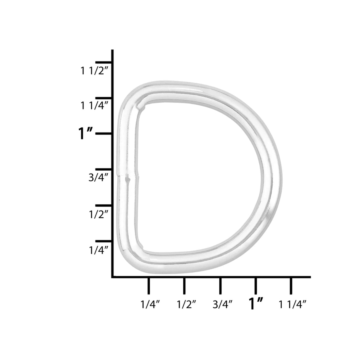 1" Nickel, Thin Welded D Ring, Steel