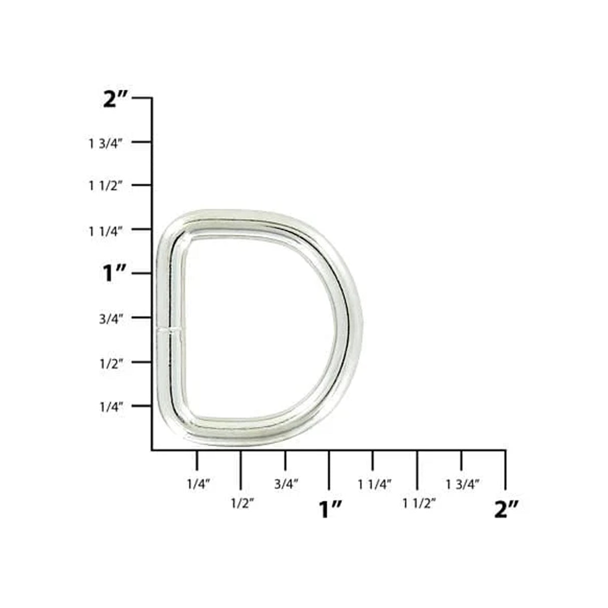 1" Shiny Nickel, Welded D Ring, Steel