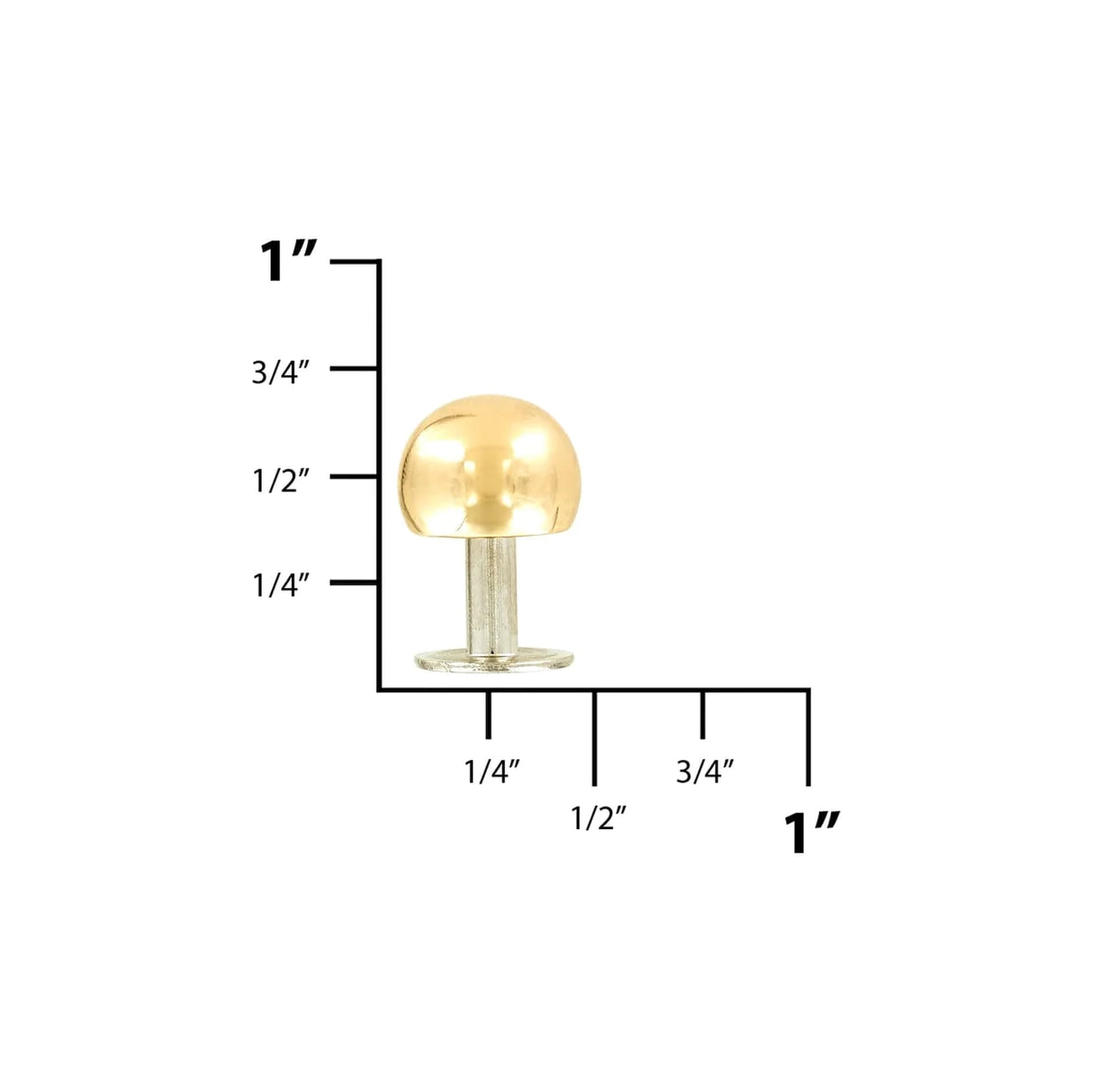 10mm Brass, Round Ball Bottom Stud, Solid Brass-10PK