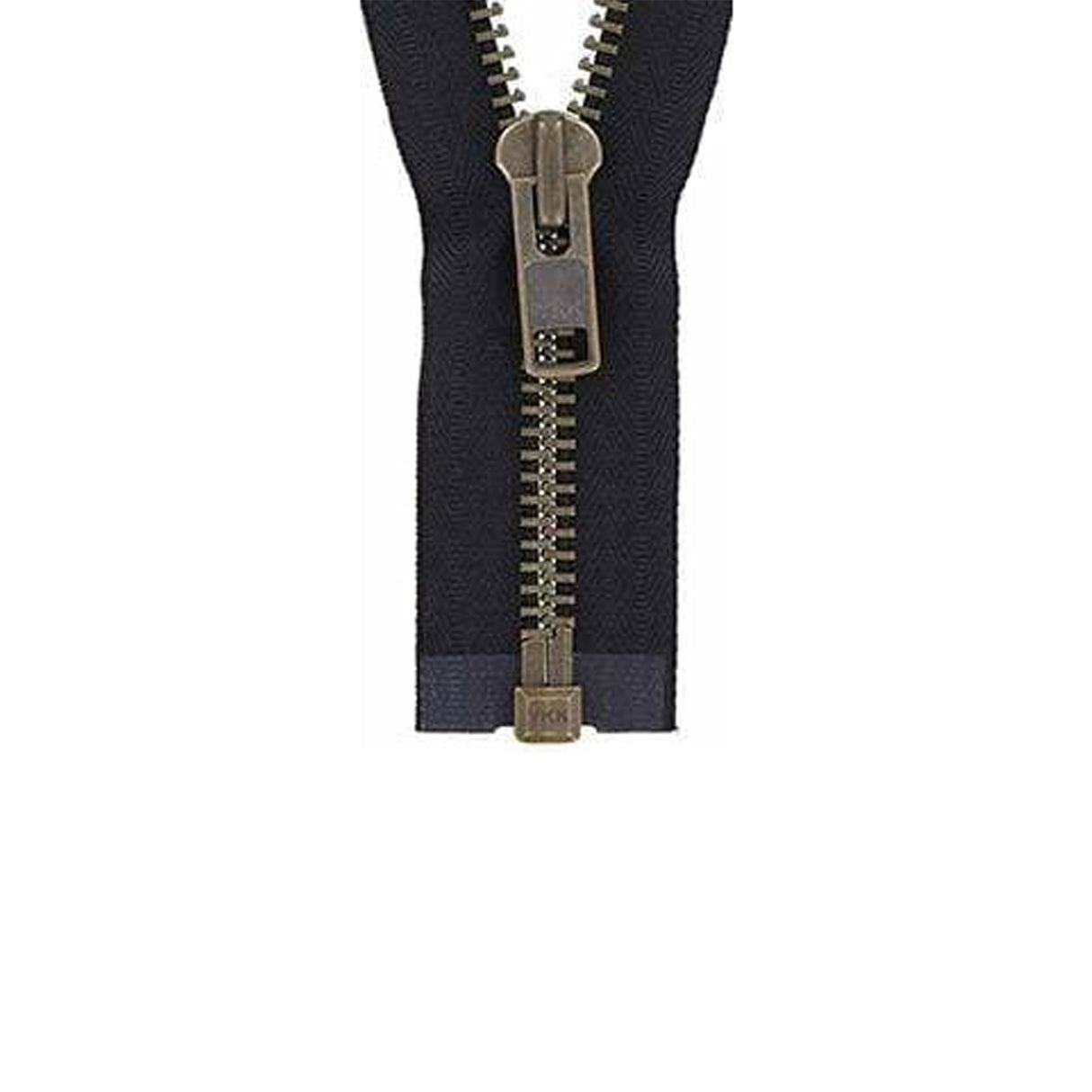 #10 Metal, Black, 30" Separating Bomber Jacket Zipper with Antique Brass Teeth