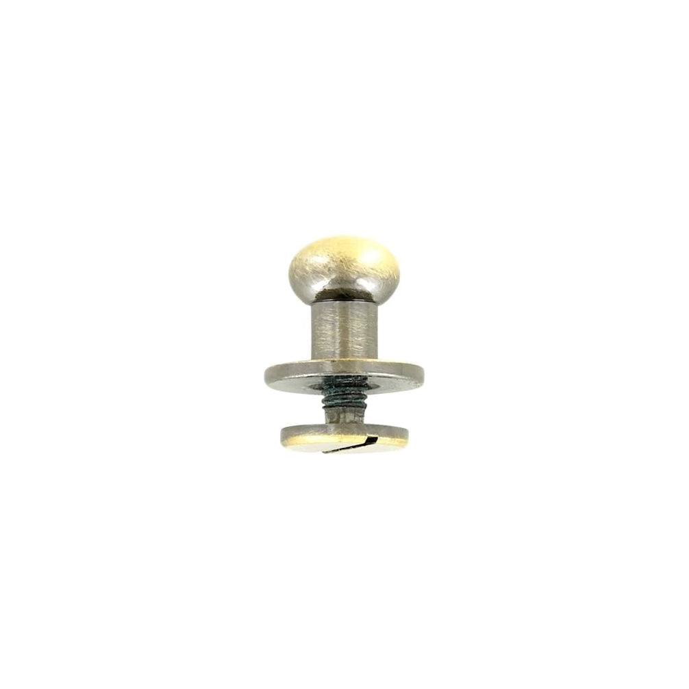 10mm, Antique Brass, Round Top Collar Button Stud with Screw, Solid Brass - PK5