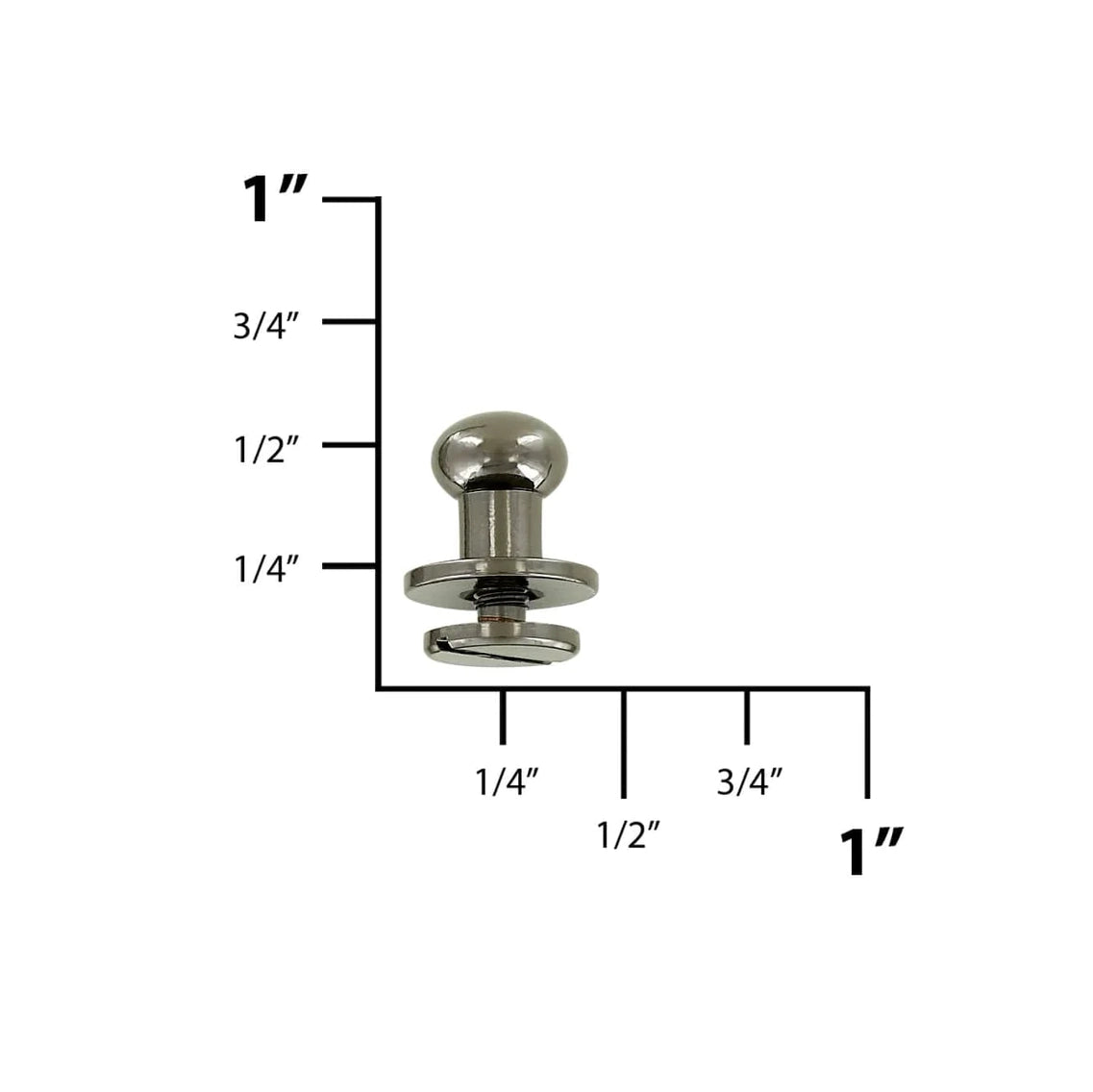 10mm, Gunmetal, Round Top Collar Button Stud with Screw, Solid Brass - PK5