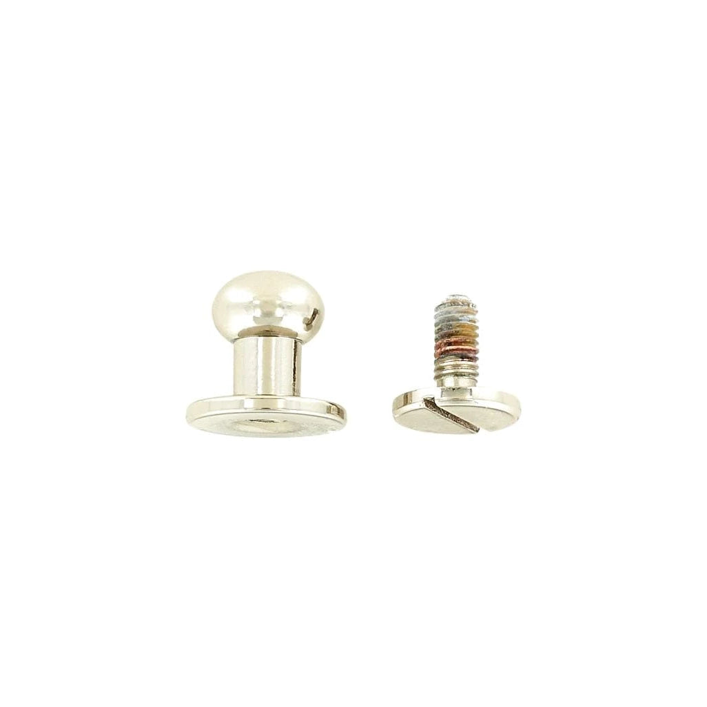 10mm, Nickel, Round Top Collar Button Stud with Screw, Solid Brass - PK5
