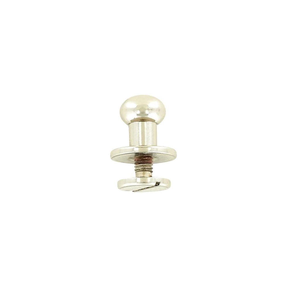 10mm, Nickel, Round Top Collar Button Stud with Screw, Solid Brass - PK5