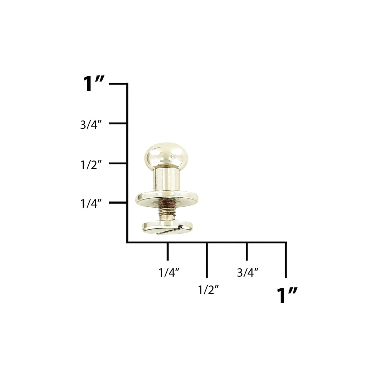 10mm, Nickel, Round Top Collar Button Stud with Screw, Solid Brass - PK5