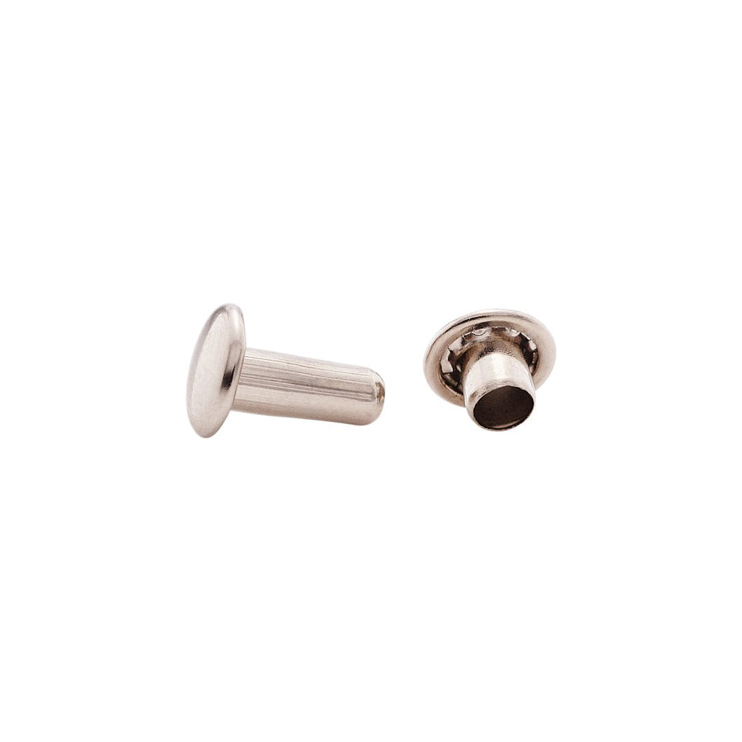 9mm Nickel, Double Cap Jiffy Rivets, Solid Brass-100ct