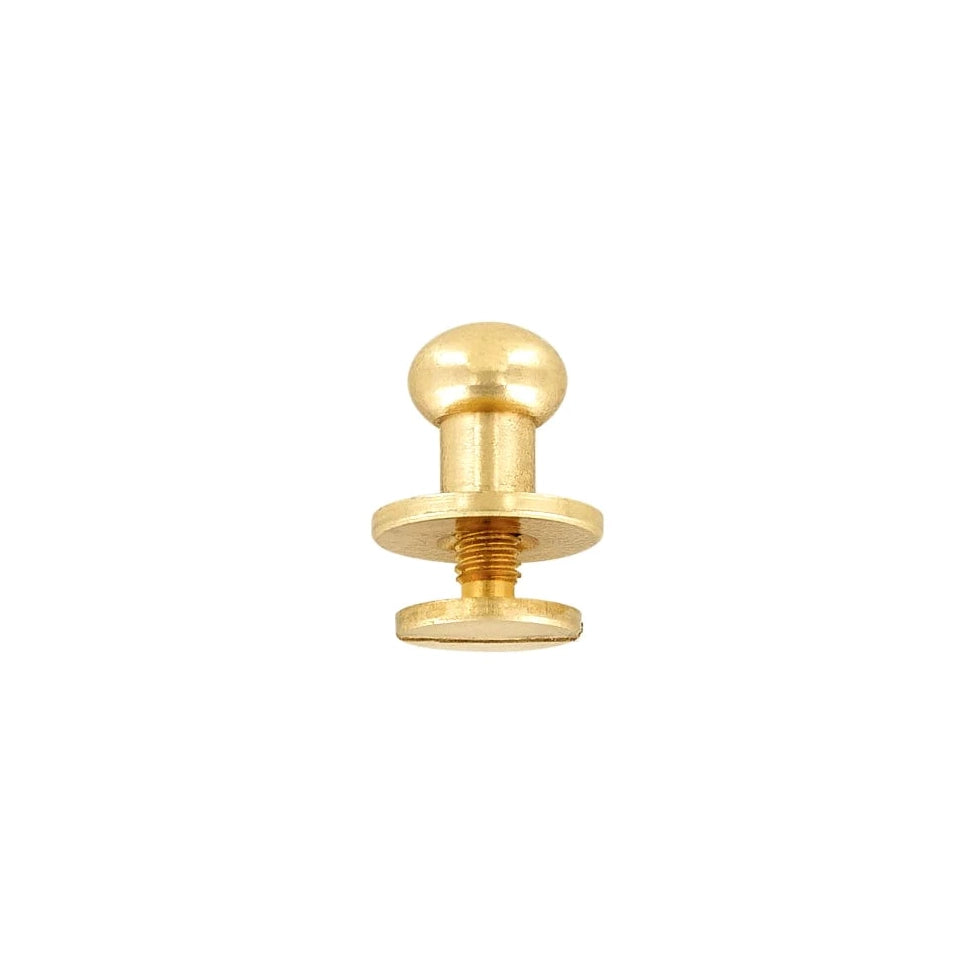 10mm, Brass, Round Top Collar Button Stud with Screw, Solid Brass - PK5