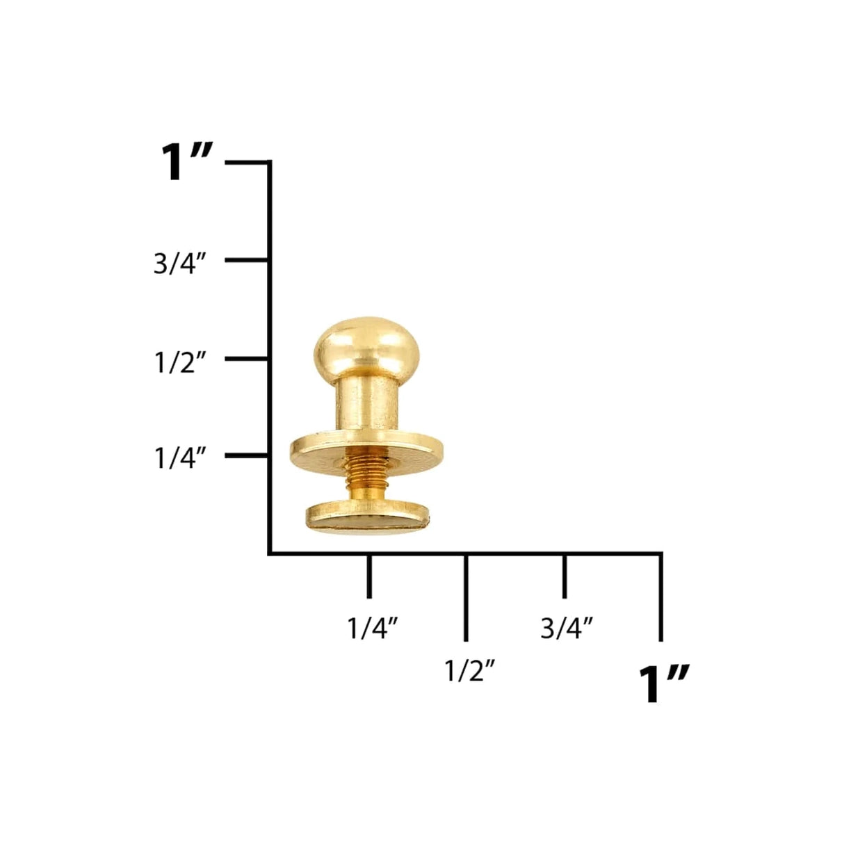 10mm, Brass, Round Top Collar Button Stud with Screw, Solid Brass - PK5
