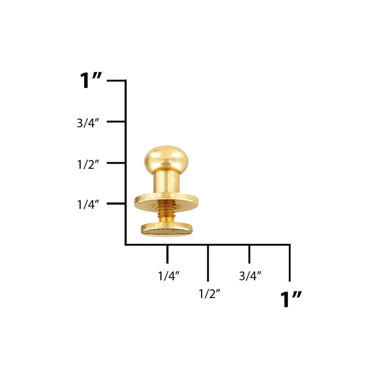10mm, Brass, Flat Top Collar Button Stud with Screw, Solid Brass - PK5