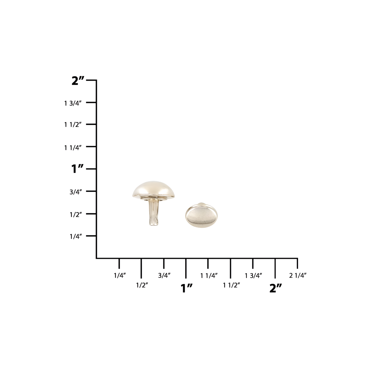 12mm Shiny Nickel, Dome Top Rivet Stud, Steel - PK5