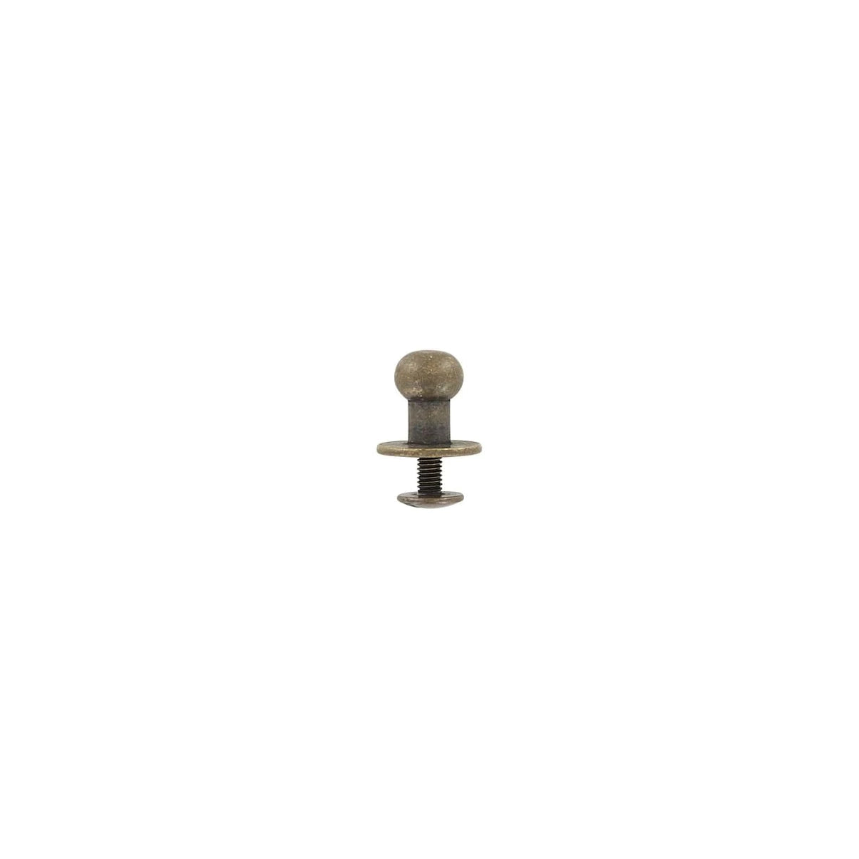 12mm, Antique Brass, Flat Top Collar Button Stud with Screw, Solid Brass