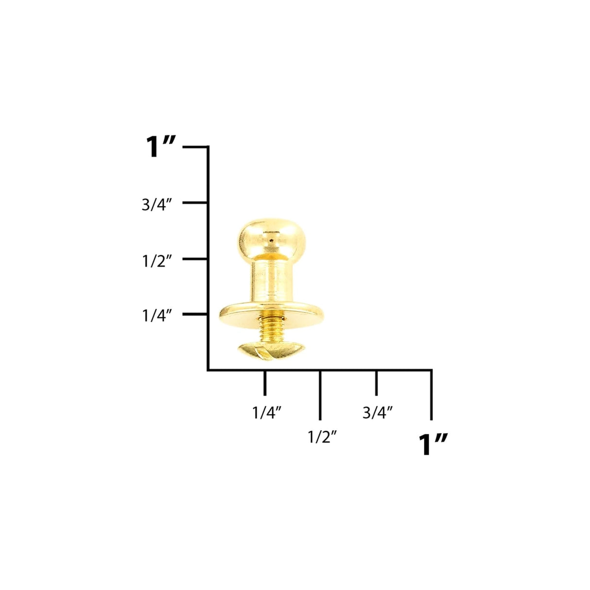 12mm, Brass, Flat Top Collar Button Stud with Screw, Solid Brass
