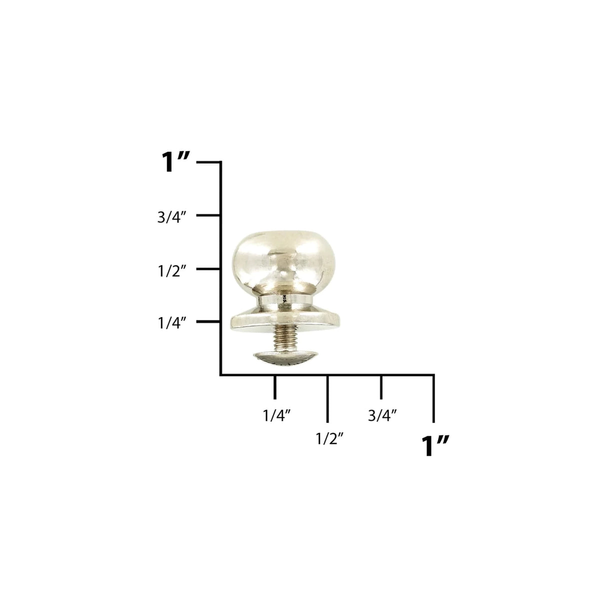 13mm, Nickel, Tapered Collar Button Stud with Screw, Solid Brass