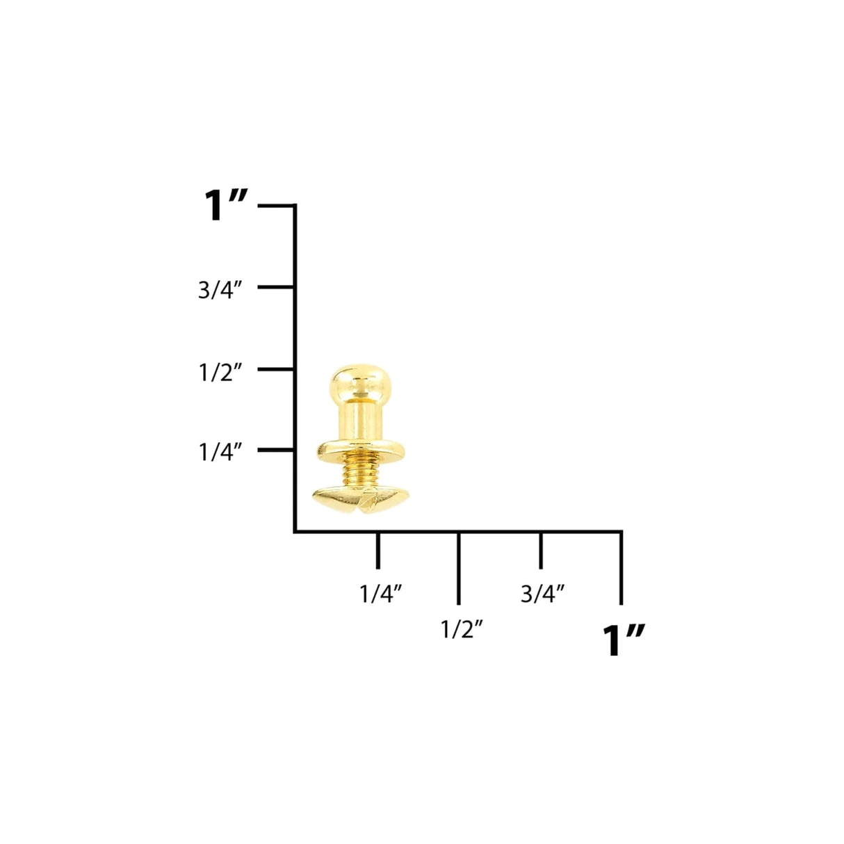 7mm, Gold, Small Collar Button Stud with Screw, Solid Brass - PK5