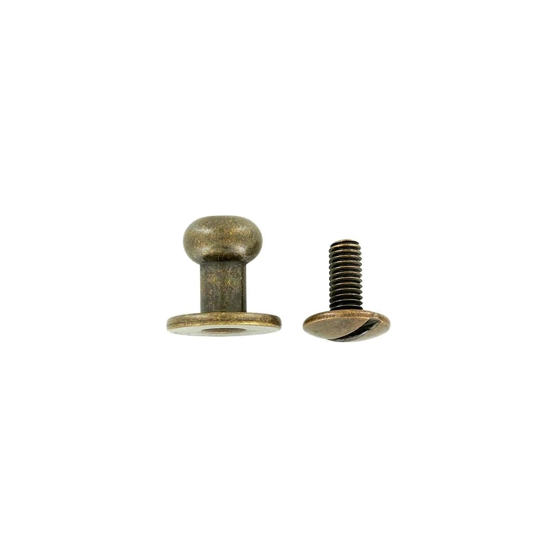 10mm, Antique Brass, Flat Top Collar Button Stud with Screw, Solid Brass - PK10