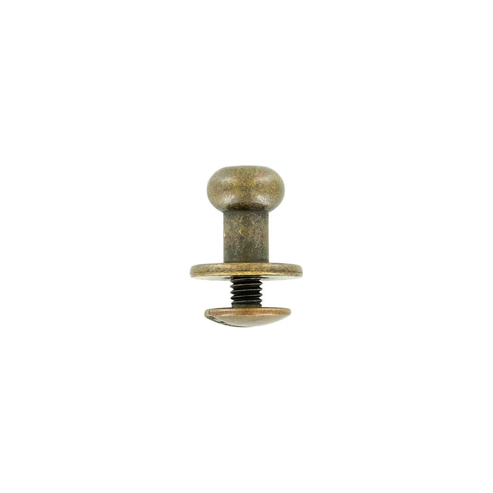 10mm, Antique Brass, Flat Top Collar Button Stud with Screw, Solid Brass - PK10