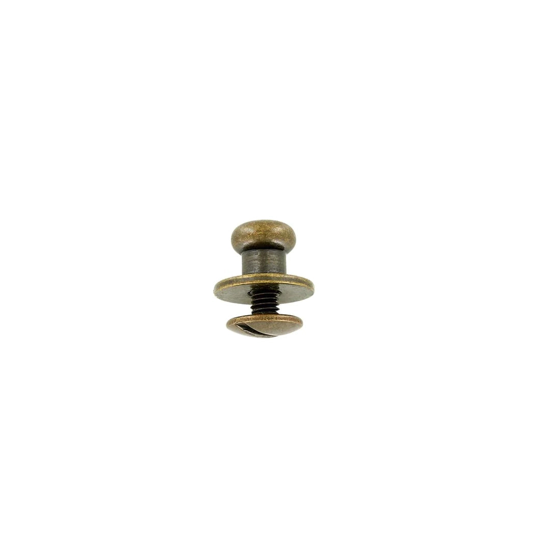 10mm, Antique Brass, Flat Top Collar Button Stud with Screw, Solid Brass - PK5