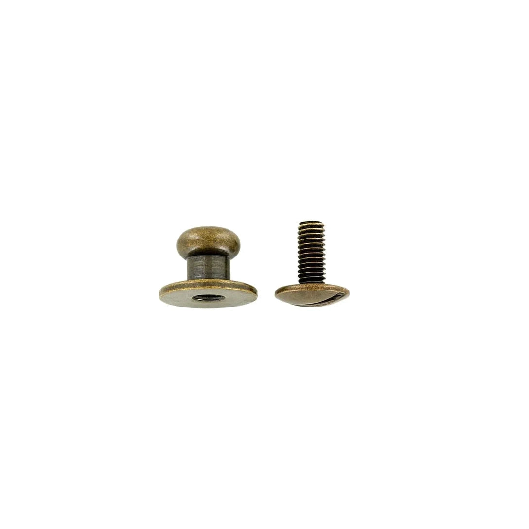 10mm, Antique Brass, Flat Top Collar Button Stud with Screw, Solid Brass - PK5