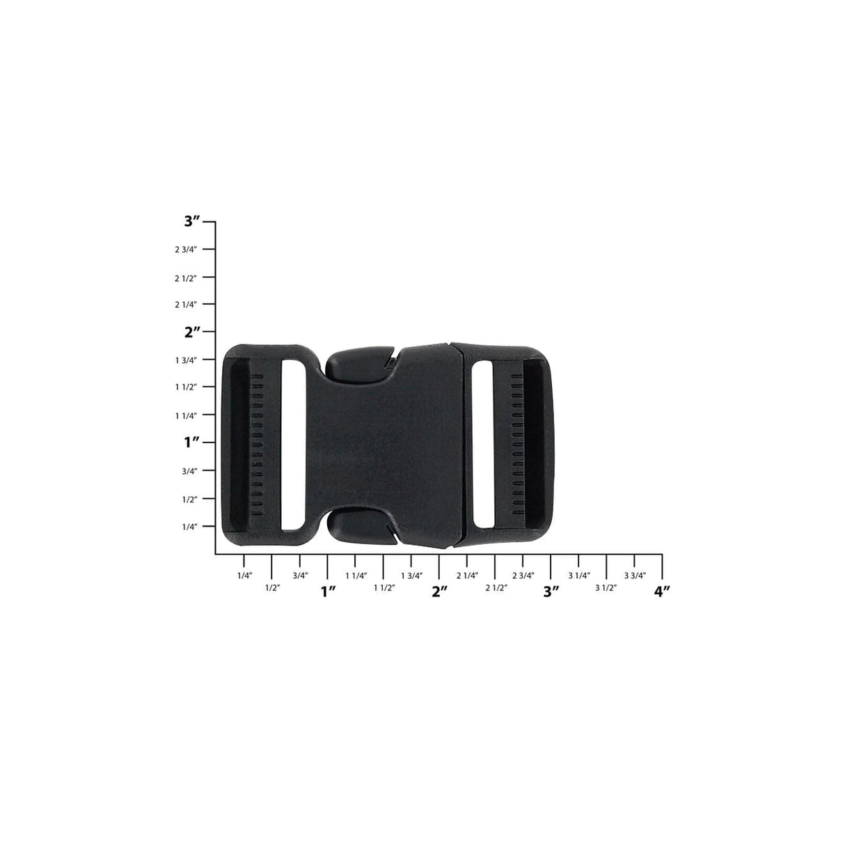 1 1/2" Black, Dual Adjustable Side Squeeze Buckle, Plastic
