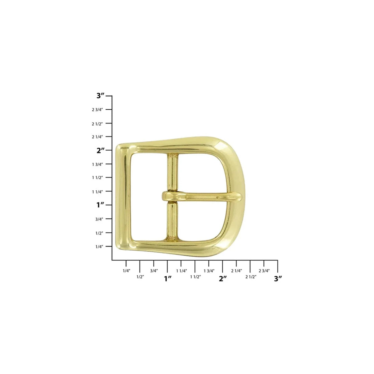 1 1/2" Brass, D Shaped Center Bar Buckle, Solid Brass