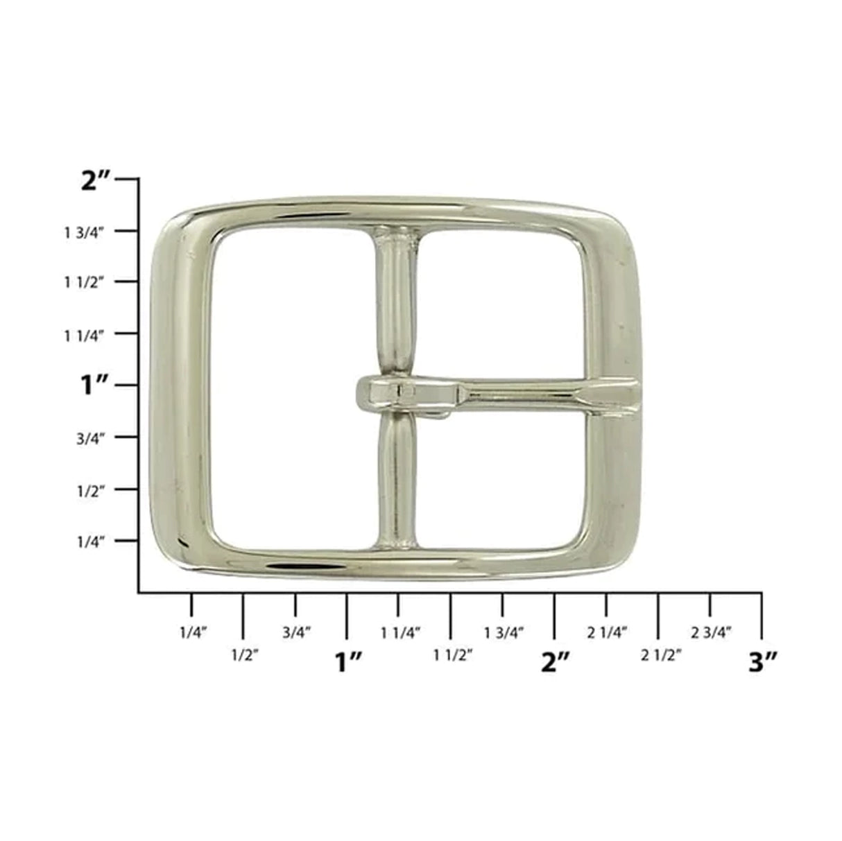 1 1/2" Nickel, Center Bar Buckle, Solid Brass