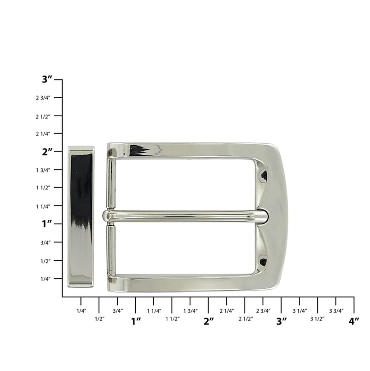 1 1/2" Shiny Nickel, Slim Modern Buckle Set, Zinc Alloy
