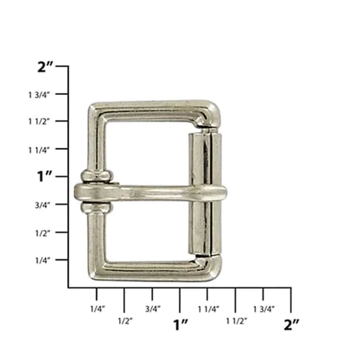 1 1/4" Nickel, Heel Bar Roller Buckle, Zinc Alloy