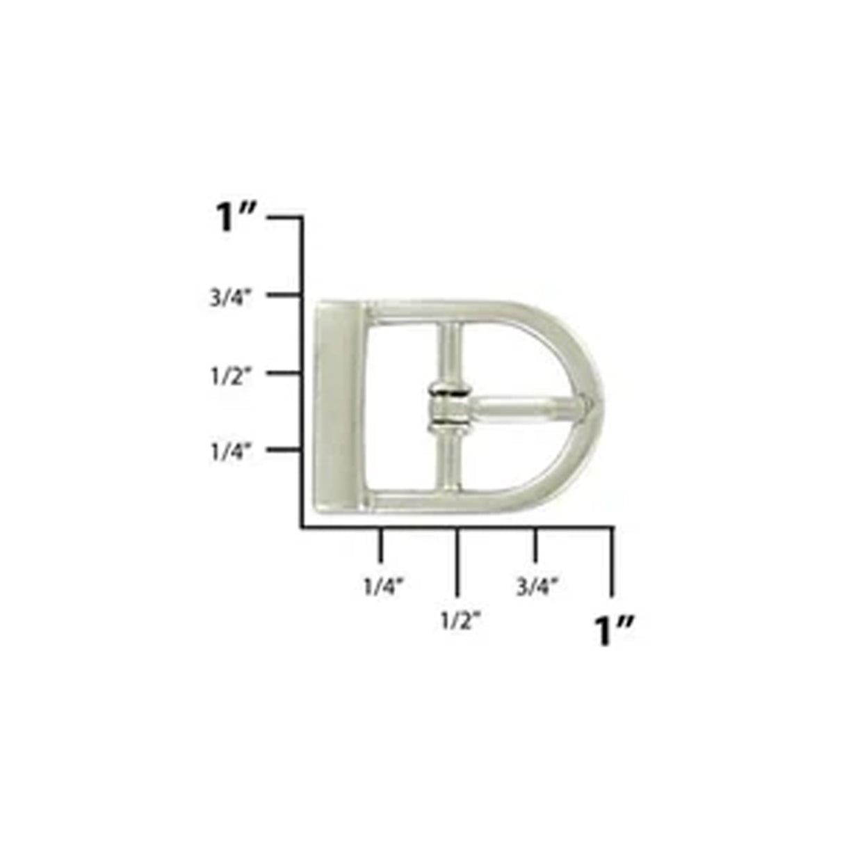 1/2" Satin Nickel, D Shaped Center Bar Buckle, Zinc Alloy