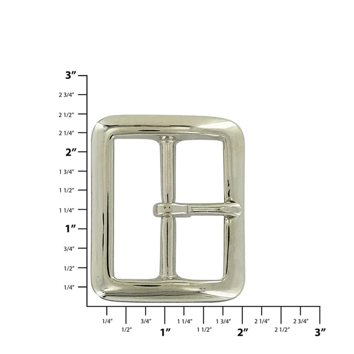 1 3/4" Nickel, Sam Browne Center Bar Buckle, Solid Brass